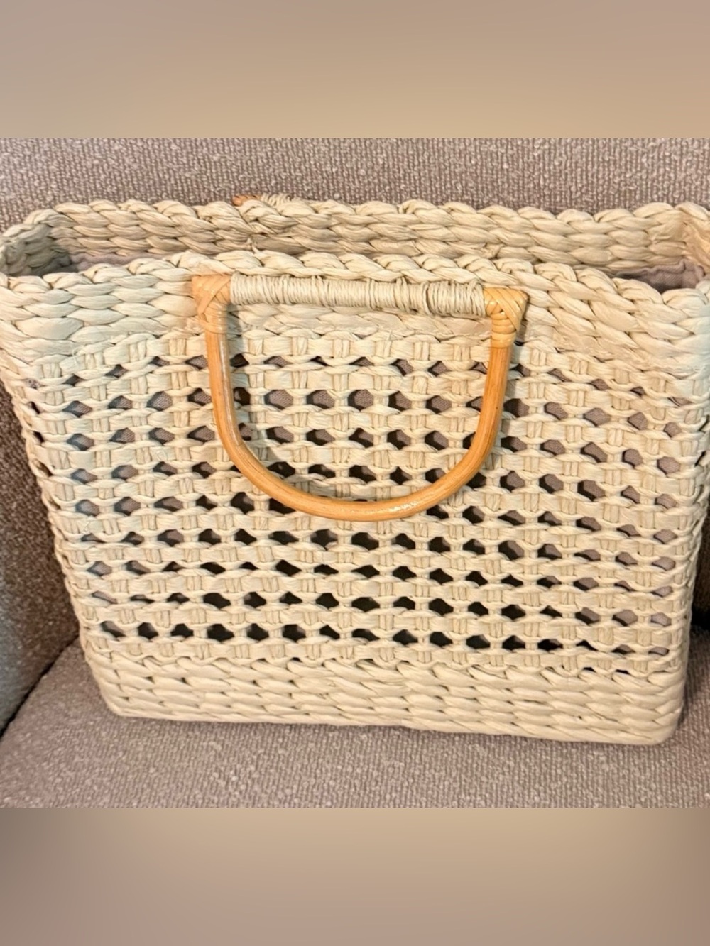 Spartina 449 Straw Basket Tote Brown Woven Raffia Beach Bag